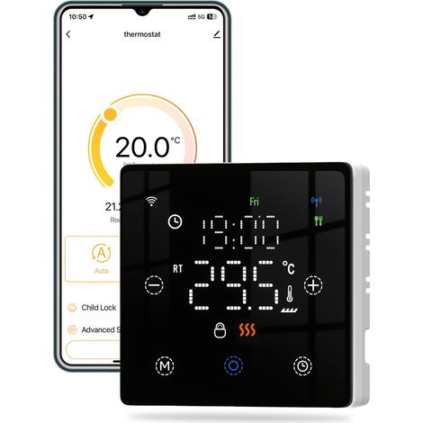 Thermostat de chauffage à batterie Caldera, programmable avec contrôle vocal, compatible chaudière gaz 2 fils, compatible Google Assistant / Alexa / Tuya / Smart Life