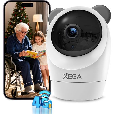 Xega Caméra de Surveillance Intérieure 4G avec Carte SIM – Enregistrement 24/7, PTZ 355°/60°, 2K, Détection de Mouvement, Vision Nocturne, TF/Cloud (1/5)