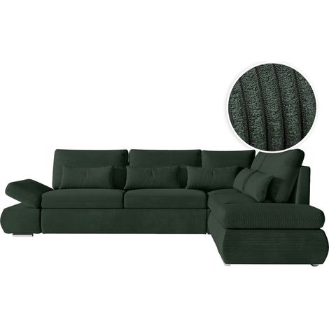 Canapé d'angle réversible SEBASTIAN convertible avec coffre en velours côtelé - Vert foncé (1/5)