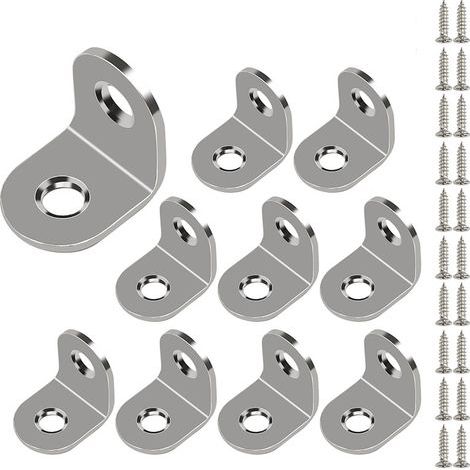 10 Pack Stainless Steel Angle Brackets, Square Edge Angle Brackets (with Screws), 20 x 20 mm Round Edge (1/5)