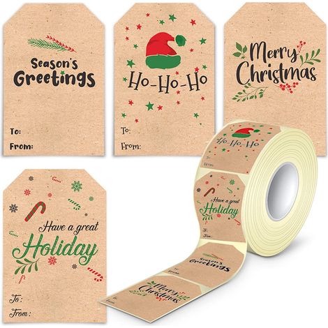 300 etiquetas autoadhesivas, 5x7,5 cm, papel imitación cuero, diseños navideños, para regalos, bodas y fiestas. (1/5)