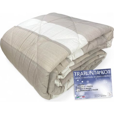 Kot Riga Beige Quilt - Couvre-lit d'hiver en pur coton - Fabriqué en Italie, rembourrage hypoallergénique cm. 260x270