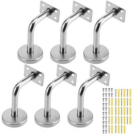 6 Pcs Flat Stainless Steel Handrail Bracket,Silver Staircase Handrail Bracket with Screws,Staircase Walling Rail Support BracketStaircase Handrail Bracket for Home Decor Mall Guardrail- (1/4)