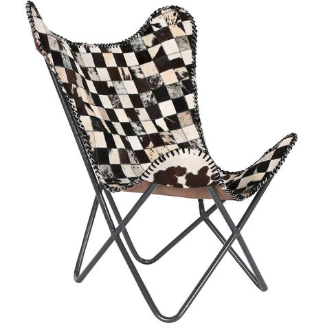 Chaise papillon cuir crème et métal élégant - Marron crème bicolore (1/5)