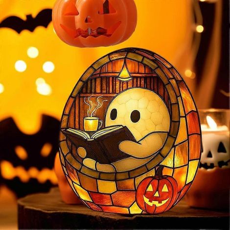 Lampe de lecture fantôme, veilleuse LED fantôme d'Halloween, en résine, cadeau décoratif pour les amoureux des livres, pour bureau, tables, chambre, intérieur, Noël, fêtes (1/5)