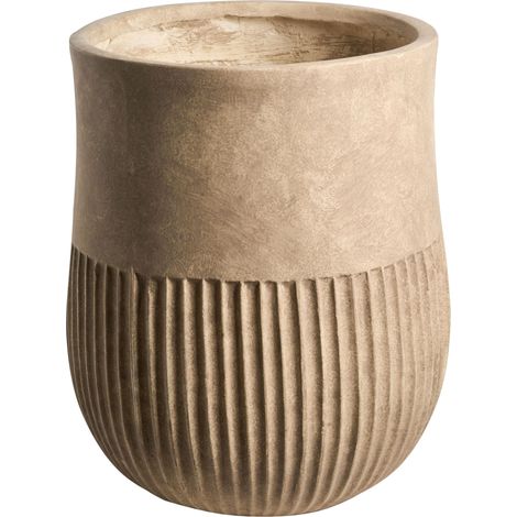 Flower Pot Beige Fibre Clay Painted Indoor and Outdoor Planter Round 36 x 36 x 46 cm High Modern Design Living Room Garden PYLAROS (1/5)