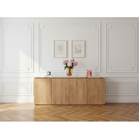 BOBOCHIC - Buffet 4 portes 200 cm BARBARA bois massif de manguier et terrazzo (1/5)