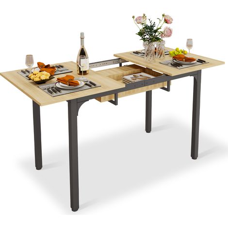 Puluomis Modern Large Expandable Dining Table with Metal Legs, Wooden Kitchen Desk with MDF Tabletop, Space Saving, for Home or Offices, Seats 4-8 People, 110-150cm (1/5)