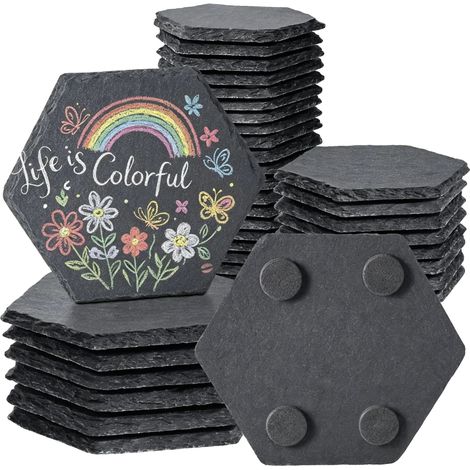 Schieferuntersetzer, hitzebeständig, rutschfestes Design, 48 Stück hexagonal (1/2)