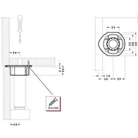 Embase H avec tourillon Ø15 pour pieds 415 - 418 - 455 - boite de 4 - CAMAR