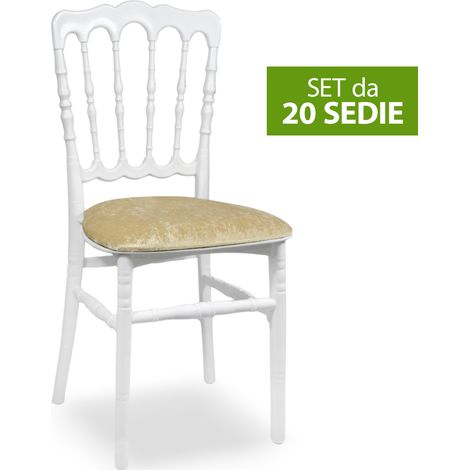 Set da 20 Sedie Napoleon in Plastica Bianche con cuscino vellutino