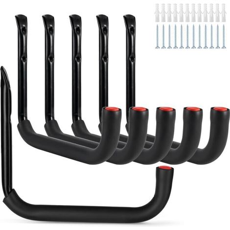 Ganci da parete per garage – Set di 6 robuste staffe in acciaio con bracci da 25 x 23 cm – Ideali per attrezzi, biciclette e scale
