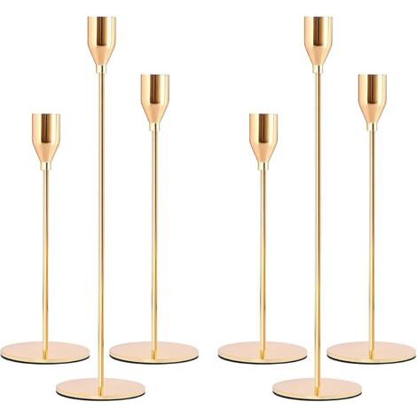 BUNTHAUS Chandelier Bougeoir Dorés 6Pcs Rétro Métal Hauts Bougie Chandelier, Coniques Bougeoir Decoratif,Chandelier de Mariage,33/28/22 cm Candélabre pour Salle À Manger Salon d'anniversaire Décor À M (1/4)