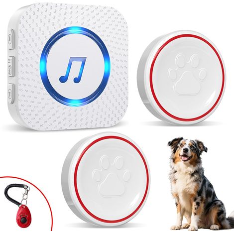 1 sonnette pour chien, 2 émetteurs étanches ip55, 55 mélodies, 5 niveaux volume, formation toilette (1/5)