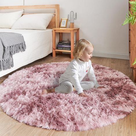 Rundteppich Plüschteppich Kinderteppich Mädchen Lila-rosa 200 x 200 cm (1/5)