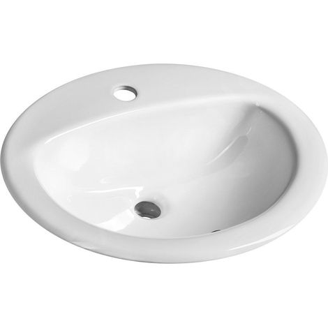 Aqualine – Vasque à encastrer 52x45 cm – Céramique blanche – Avec trop-plein et 1 trou pour robinet – 55227