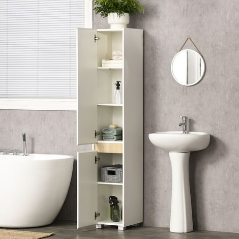 Columna de Baño  Armario Alto Auxiliar con Estantes Ajustables para Ducha Aseo Dormitorio 30x33x165 cm Blanco (1/5)