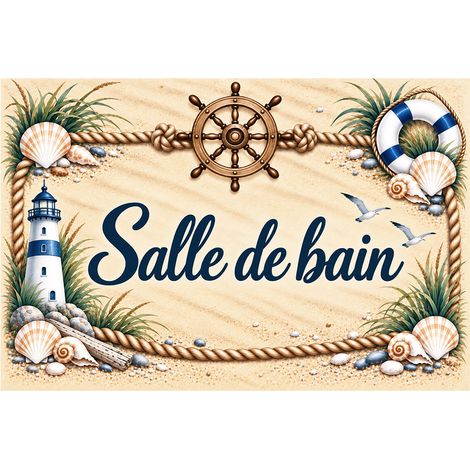 Plaque Salle de bain 20 x 15 cm aluminium déco bord de mer (1/2)