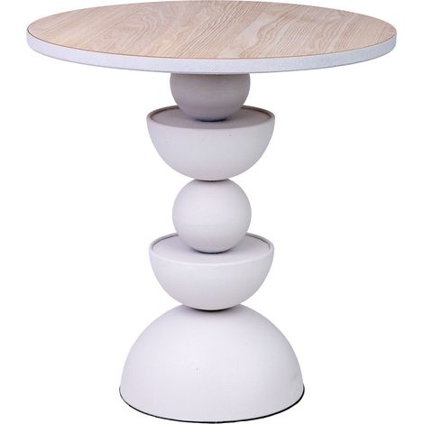 Mesa auxiliar de metal blanco y madera 46x46x49h cm (1/5)