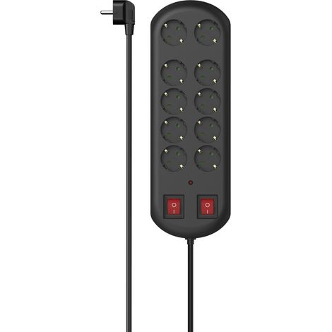 Multiprise 10 Prises 2 Interrupteurs et Protection Contre surtensions 16A-3680W Prise Multiple Rallonge Electrique 2m, Securité Enfant, Bloc 2x5 Prises Schuko Compatible France Noir