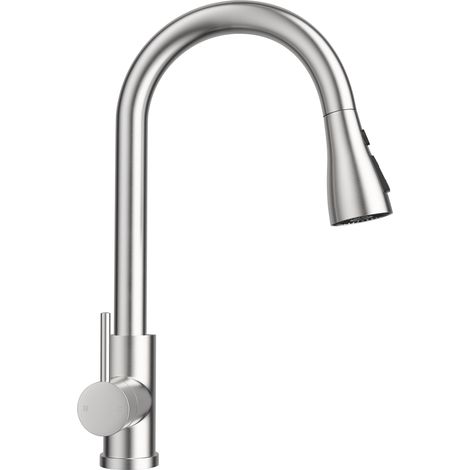 Silver-grey kitchen faucet, 360° swivel, three spray functions, kitchen faucet with pull-out spray head, hot and cold water mixer (1/4)