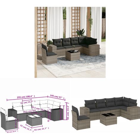 Salon de jardin avec coussins 7 pcs gris résine tressée - Ensemble Salon De Jardin - Meuble De Jardin - Salon D'extérieur - Résine Tressée - Rotin Synthétique - Home & Living (1/3)