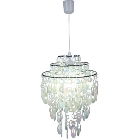 Lustre Suspension Moderne en Métal et Acrylique E27 Chrome et Perle Ø32 x H50 cm - PANGIVO (1/4)