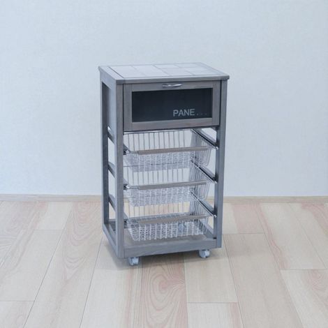 Carrello in legno portapane con cesti portafrutta LANDHELL Grigio (1/5)