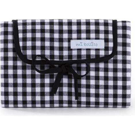 Matelas à langer portable, pliable et imperméable. Tissu Vichy. Facile à ranger dans le sac de la maman. Idéal pour un cadeau de naissance. (Noir)