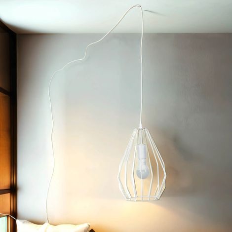 Hängelampe Weiß E27 Holz Metall XXL verstellbar Modern Pendelleuchte