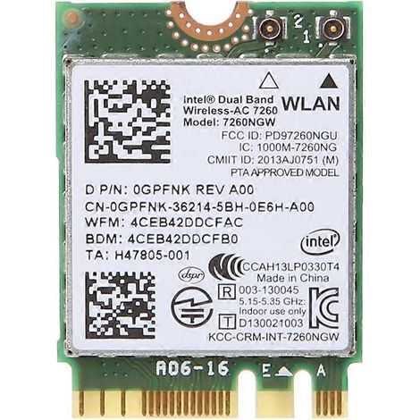 Dualband-WLAN-Netzwerkkarte 7260NGW (2,4 GHz/5 GHz), 7260 NGFF, 150 Mbit/s, 802.11ABGN/AC
