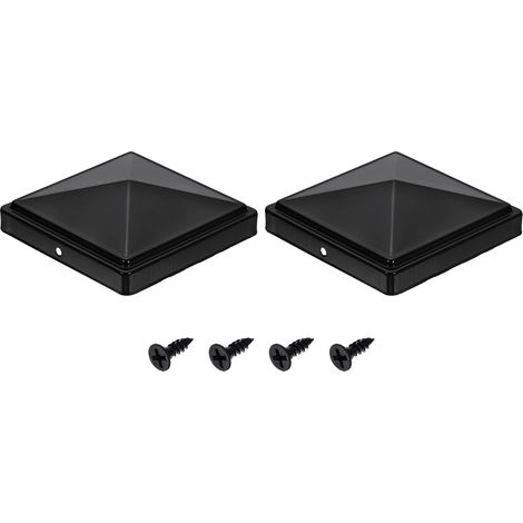 2Pcs Caps Pour Poteaux De Clôture, 100mm/3.94-inch Caps Carrés Pour Colonnes, Caps Pyramidaux En Fer Imperméables Avec Vis Pour Clôtures Métalliques Ou En Bois, Mailbox Patio, Noir (1/5)