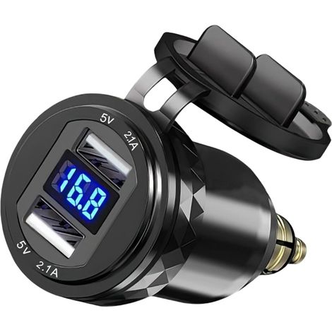 Adaptateur Allume Cigare USB Chargeur Prise Allume Cigare USB Rapide with LED Voltmeter Waterproof Chargeur de Voiture Dual QC 3.0 Din Socket pour Motos 12V/24V Motorcycles (1/5)