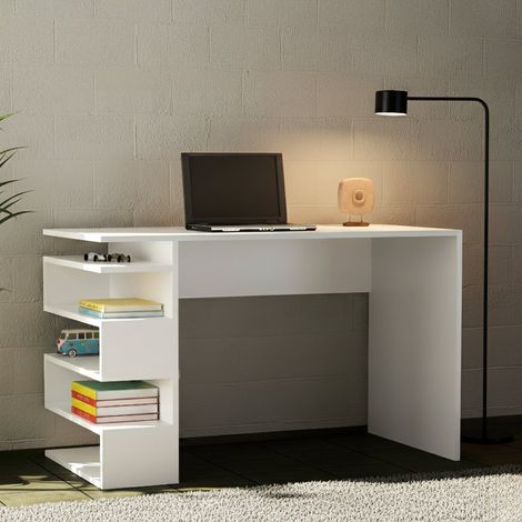 Escritorio Kate, un Estante, Color Blanco, Material Tablón Aglomerado, 120x60x75h cm Blanco (1/3)