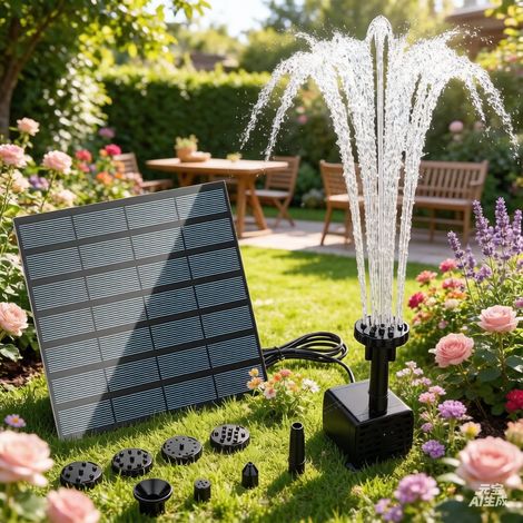AISITIN Fontaine Solaire 2023, Mise à Niveau, à Faire soi-même, Fontaine Solaire, Pompe de Bassin avec 6 Styles de Fontaine, pour Jardin, Bain d'oiseaux, réservoir à Poissons (1/5)