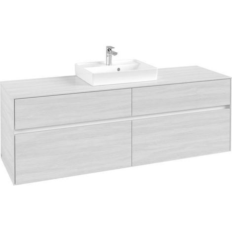 Lavabo VB US Collaro 1600x548x500mm, 4 tiroirs, avec meuble sous-vasque en bois blanc intégré