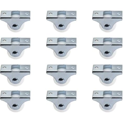 Lot de 12 roulettes de 2,5 cm rigides fixes non pivotantes avec plaque supérieure en métal roues en plastique dur pour meubles, argent (1/4)