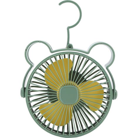 Ventilateur de bureau USB, petit ventilateur de bureau à 3 vitesses, portable et rechargeable, avec crochet caché, pour la maison, le bureau et l'extérieur (vert). (1/5)