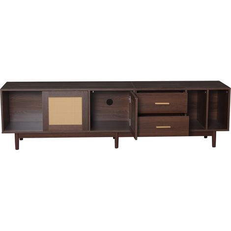 Lowboard TV 190x40x52 cm aus MDF braun mit Rattan-Optik-Türen und 2 Schubladen (1/5)