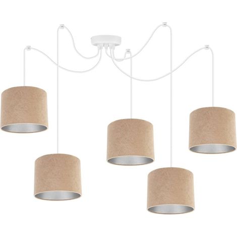 Abat Jour Suspension Luminaire Lustre Araignée - Moderne Abat Jour Plafond - Matériel - À 5 Lumières - Beige et Argent - Câble blanc (1/4)
