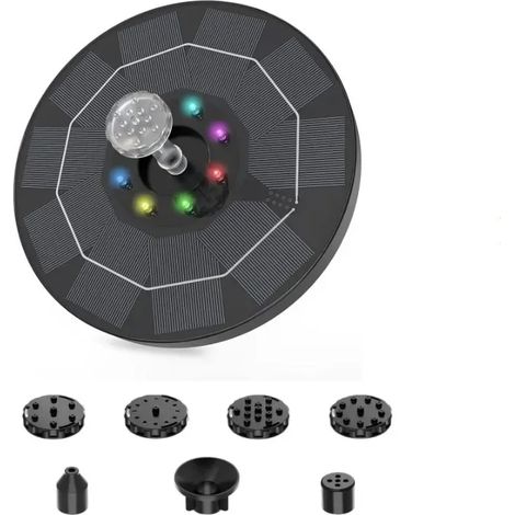 Fontaine solaire colorée de 18 cm avec pompe, kit d'arrosage économe en énergie pour plantes, fontaine solaire colorée, bain d'oiseaux, décoration pour piscine et jardin d'extérieur (1/5)