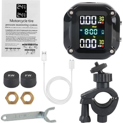 Système d'alarme de surveillance de la pression des pneus, de la température des pneus et sans fil avec 2 capteurs externes, écran LCD couleur précis (capteur externe). (1/5)