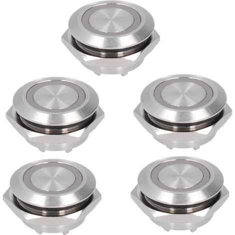5Pcs Momentary Push Button Switch Metal Auto Reset Ultra Thin Waterproof with LED 19mmAC220V Green (1/5)