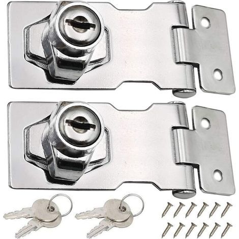 2 pezzi di catenaccio di sicurezza in acciaio inossidabile da 80 mm con lucchetto e chiave per porte di capannoni, armadi, scatole e mobili (1/5)