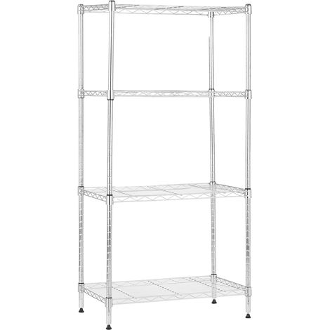 1 - Étagère métallique - Rack de rangement - 4 tablettes réglables sans outil - Acier chromé robuste pour cuisine bureau garage - Chromé - 34x58,9x121,9 cm (1/5)