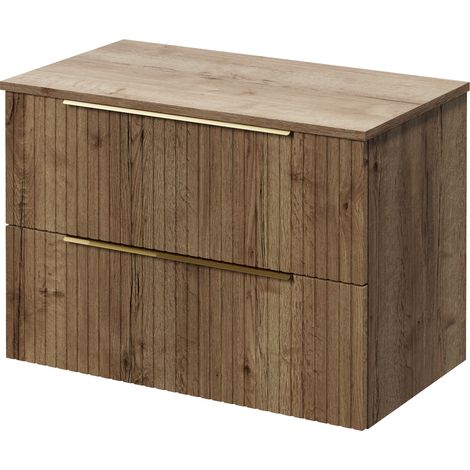 Helix 460 Fluted Tobacco Oak 800mm Wall Mounted 2 Drawer Vanity Unit for Countertop Basins