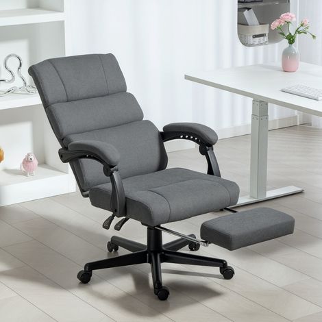 Silla de oficina de terciopelo, altura y respaldo regulables, con reposapiés retráctil, gris (1/5)
