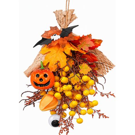 Bouquet décoratif motif citrouille à suspendre décor saisonnier