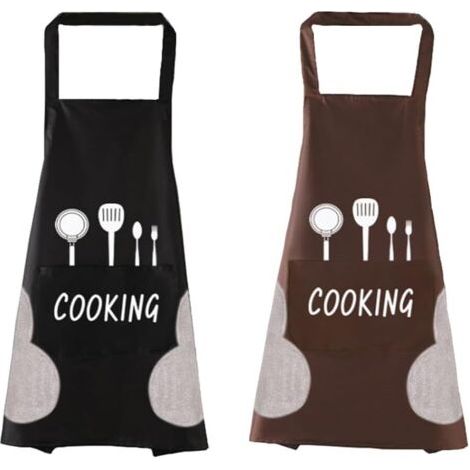 2 Pièces Tablier de Cuisine Homme Femme Tablier Adulte Tablier Ètanche et Résistant à l'Huile Essuyant à la Main Tablier de Chef Tablier de Nettoyage avec Poches (1/5)