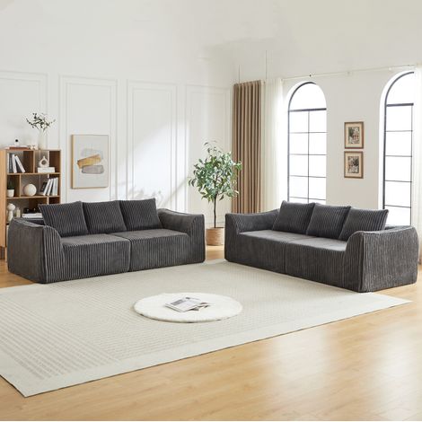 Modulares Sofa aus Cord, mit geschwungenen Armlehnen und Rückenlehne, Cordstoff und Schaumstoff, Grau (1/5)